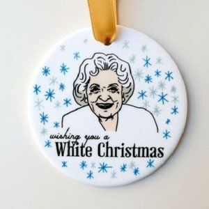 Betty White Christmas Ornament 3" white ceramic round